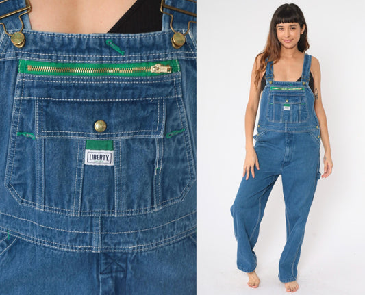 Y2K Liberty Blue Denim Bib Overalls Relaxed Baggy Workwear Men's 34x32