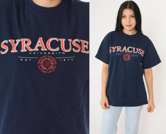 90s Syracuse University Graphic T-Shirt Navy Cotton Crewneck Medium