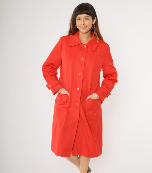 70s Forecaster of Boston Red Trench Coat Single Breasted A-Line Medium Large