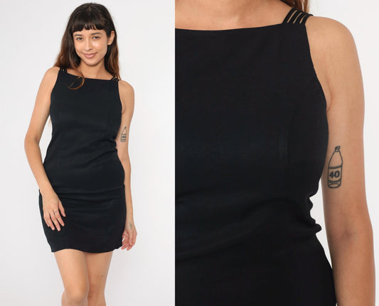 90s Giorgio Sant'Angelo Black Mini Dress Spaghetti Strap Sheath Small