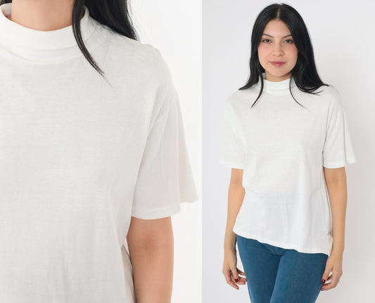 80s Munsingwear White Turtleneck Short Sleeve Top Medium M