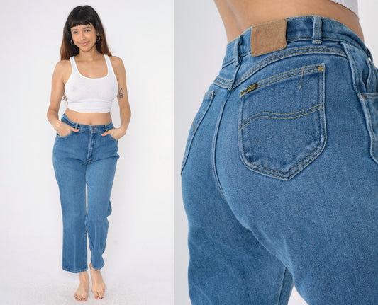 90s Lee High Waisted Straight Leg Jeans Blue Denim Medium