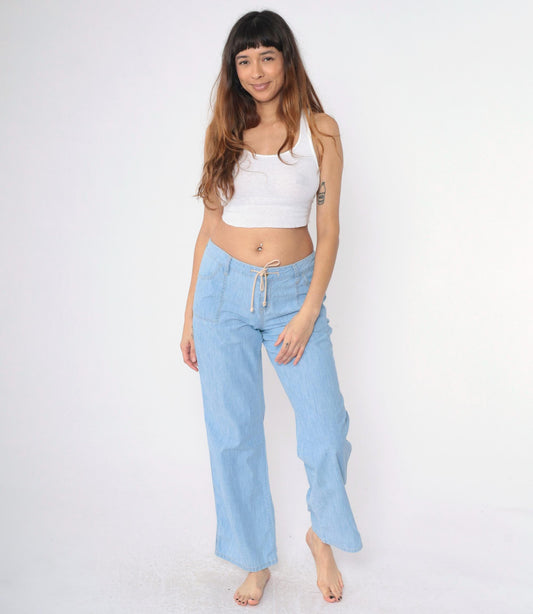 Tommy Bahama Light Wash Straight Leg Jeans Drawstring Waist Low Rise Size 8