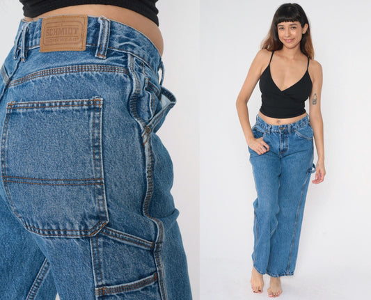 Schmidt Workwear High Rise Straight Leg Jeans Hammer Loop Light Wash 30x32