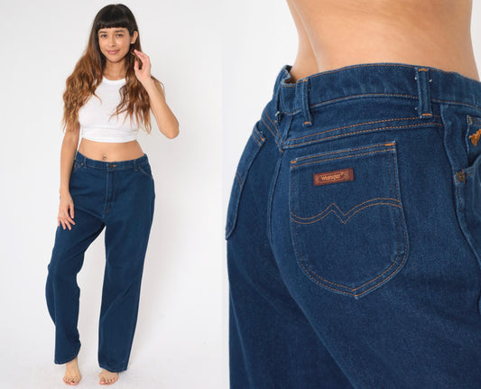 80s Wrangler Dark Wash Straight Leg High Waist Jeans Extra Large