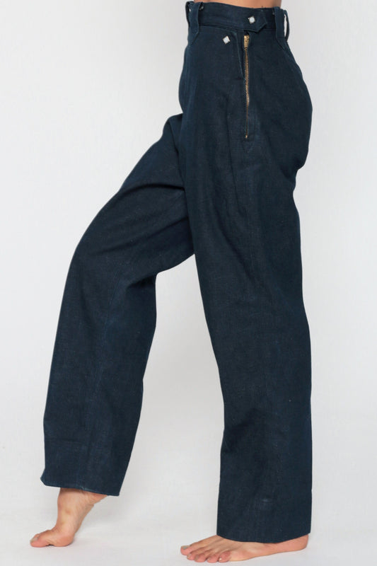 1950s Levi's Shorthorn Western Jeans Dark Blue Side Zip Sanforized Extra Small