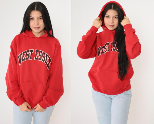 Y2K West Essex High School Hoodie Red Graphic Sweatshirt Medium M