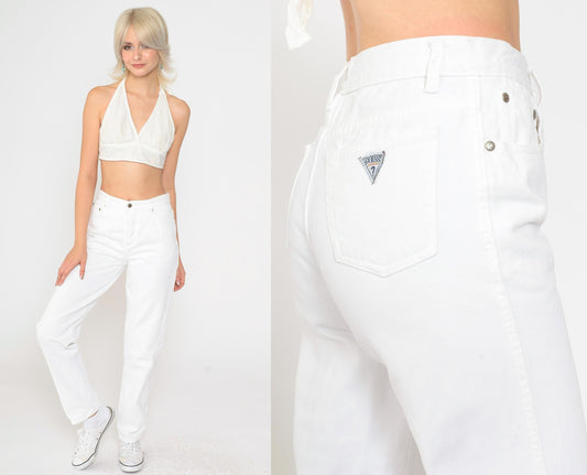 90s Guess White Denim High-Rise Straight-Leg Jeans Small 29