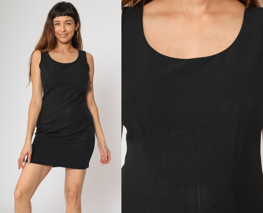 90s Black Bodycon Mini Dress Sleeveless Scoop Neck Tank Small