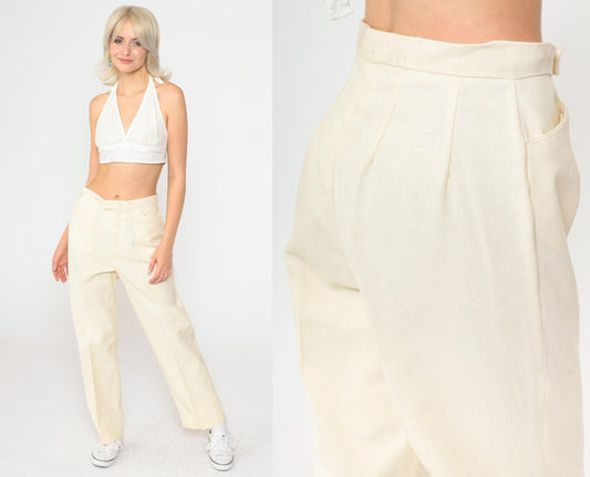 70s Levi's For Gals Sta-Prest Cream Straight Leg Trousers High Waist Small