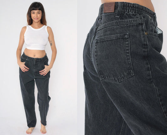90s L.L. Bean Double L Black Denim High-Rise Straight-Leg Jeans Women's 14