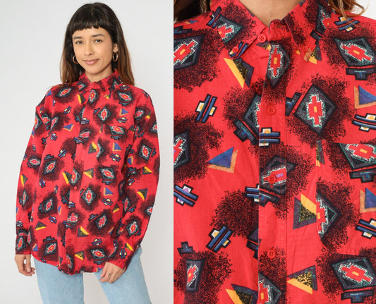90s Pearl River Clothing Co. Red Southwestern Button Up Shirt Large L