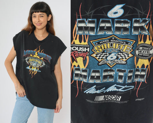 Y2K NASCAR Mark Martin Flame Graphic Muscle Tee Black XXL