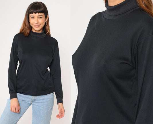 80s Bobbie Brooks Black Turtleneck Long Sleeve Shirt Medium