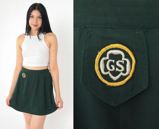 1960s Girl Scout Cadette A-Line Skirt Dark Green Mini Extra Small