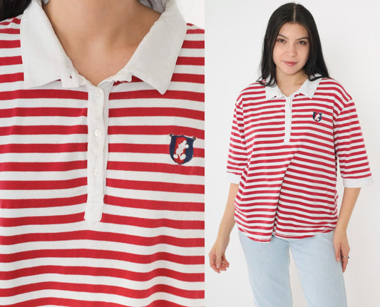 Y2K Mickey Mouse Walt Disney World Polo Shirt Red White Striped Plus Size XXL