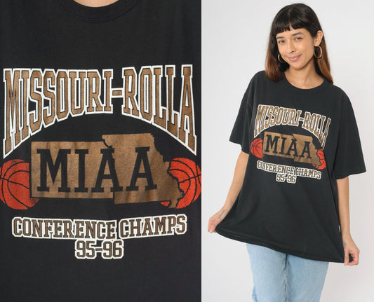 90s Missouri-Rolla MIAA Conference Champs Basketball Graphic Tee Black Extra Large