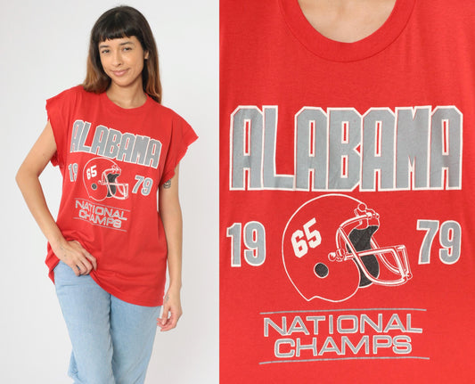 90s Alabama Crimson Tide 1979 National Champs Graphic Cutoff Tee Red Extra Large
