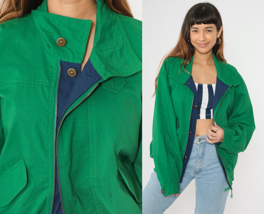 80s Trekka Outdoor Windbreaker Jacket Green Navy Two Tone Small