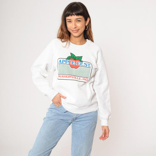 90s Apple Fest Marionville Missouri Graphic Sweatshirt White Raglan Small