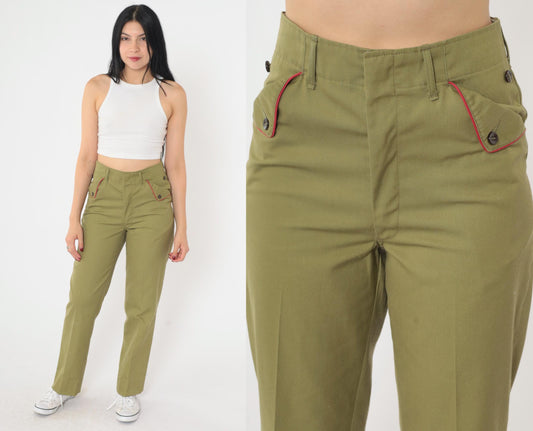 60s Boy Scouts of America Uniform Pants Olive Green High Waist Small