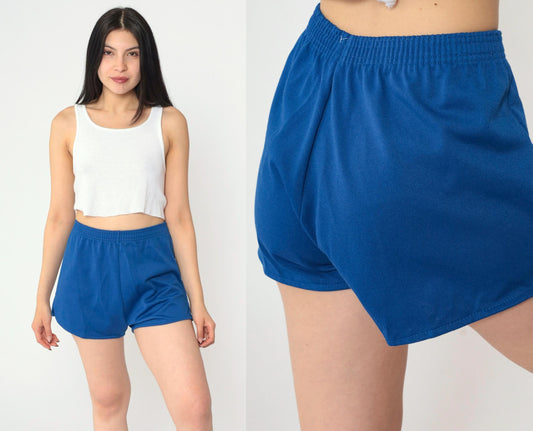 80s Jerzees Russell Blue Running Shorts High Elastic Waist Medium Large
