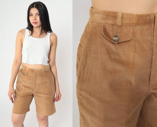 80s Tan Corduroy High-Waist Shorts Bermuda Small