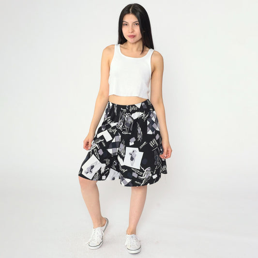 90s Black White Abstract Graphic Shorts Elastic Waist Baggy Medium Large
