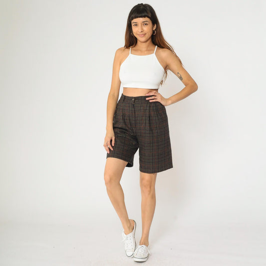 90s Sag Harbor Plaid Wool Shorts High Waisted Pleated Small S