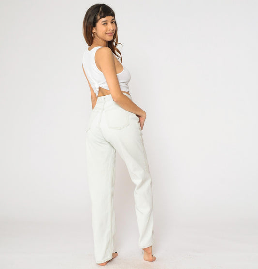 90s Arizona Jean Company White Denim High-Rise Straight Jeans Medium
