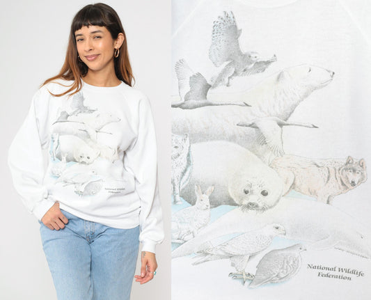 90s Hanes Wildlife Sweatshirt Arctic Animals National Wildlife Federation Extra Large