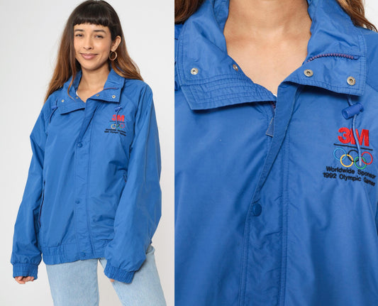 90s Gear for Sports Blue Windbreaker Jacket 3M Nylon Hooded Medium