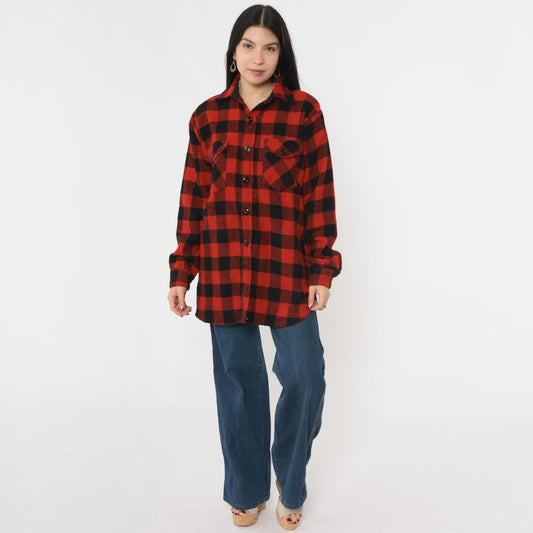 70s Frostproof Buffalo Plaid Wool Shirt Red Black CPO Button Up Medium