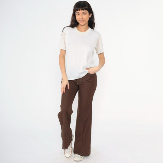 80s Quiana Nylon Blend Plain White Crew Neck T-Shirt Size 40