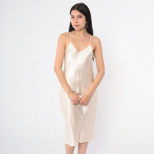 90s Dance Allure Pink Satin Slip Dress V-Neck Tank Midi Small Medium