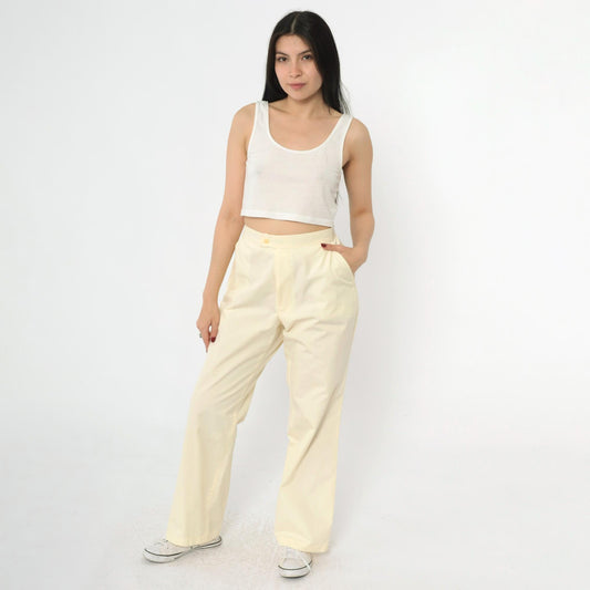 80s McGregor Yellow Straight Leg Trousers High Waist Elastic Men's Medium
