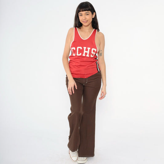70s Red ECHS Athletic Tank Top Scoop Neck Sports Jersey Small S