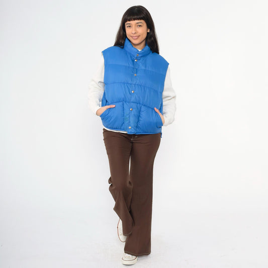 80s Polar Gear Down Puffer Vest Blue Snap Front Sleeveless Extra Large