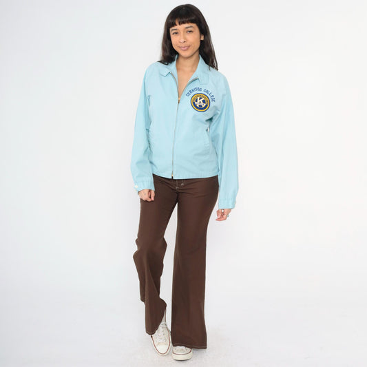 70s Cerritos College Circle K Windbreaker Jacket Baby Blue Raglan Medium