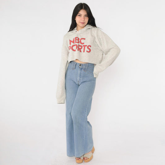 90s NBC Sports Cropped Hoodie Heather Gray Graphic Pullover Extra Large XL