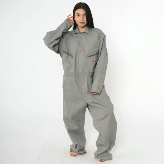 Y2K Dickies Grey Utility Jumpsuit Coveralls Zip Front Men's Large
