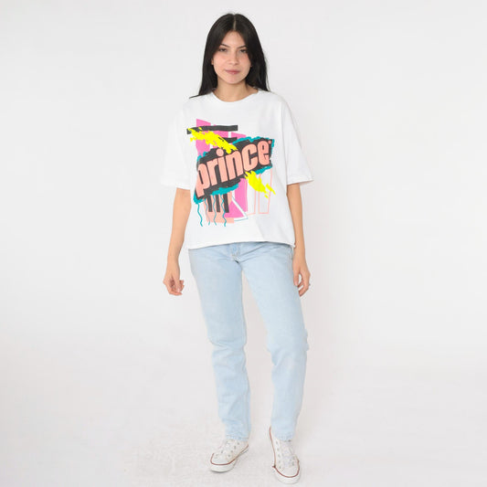 90s Prince Tennis Graphic T-Shirt White Cotton Large