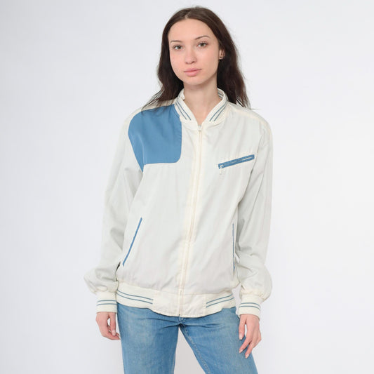 80s Reversible Windbreaker Jacket Blue White Color Block Bomber Medium