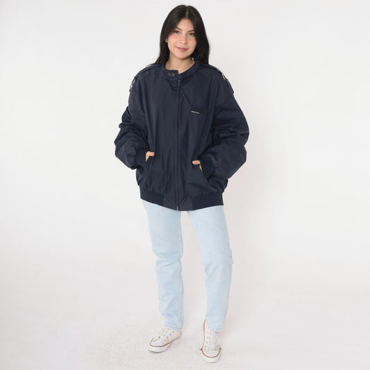 90s Members Only Navy Bomber Jacket Zip Windbreaker Epaulette Extra Large