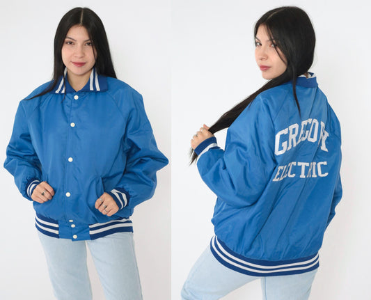 90s Gregory Electric Blue Bomber Jacket Nylon Snap Windbreaker Medium M