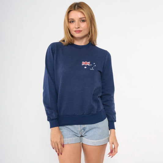 80s Australian Flag Sweatshirt Dark Blue Crewneck Pullover Extra Small XS