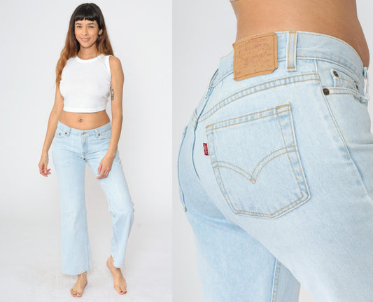 90s Levis 518 Superlow Bootcut Jeans Light Blue Denim Size 9 Junior