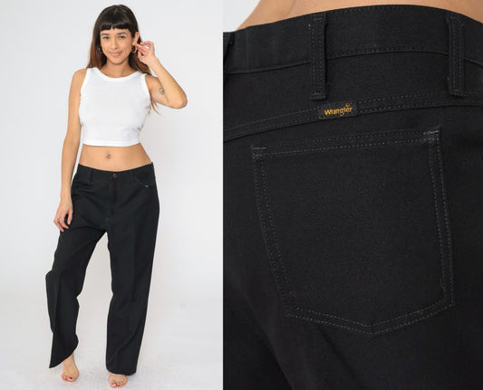 90s Wrangler Black Straight Leg Trousers High Rise Creased Men's 38x29