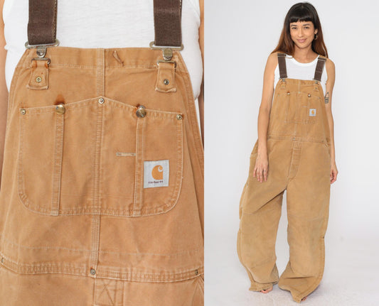 90s Carhartt Insulated Overalls Brown Double Front Workwear 42x32
