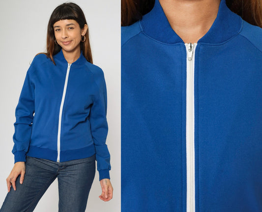 80s Royal Blue Track Jacket Windbreaker Zip Up Raglan Sleeve Extra Small